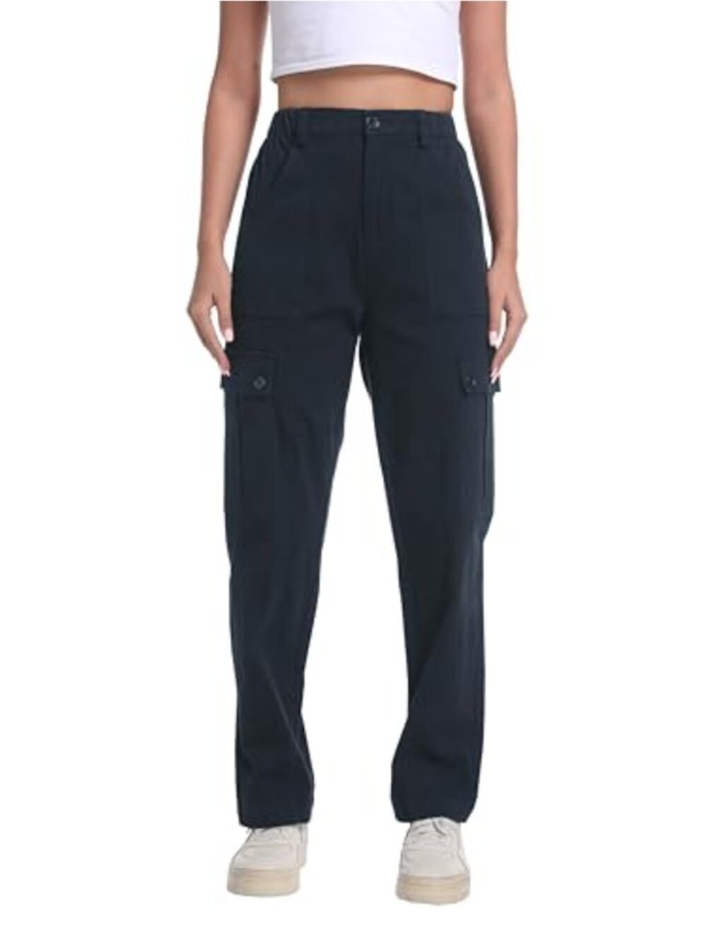 Womens High Waisted Cargo Pants Cotton Spandex Stretch Straight Leg Utility